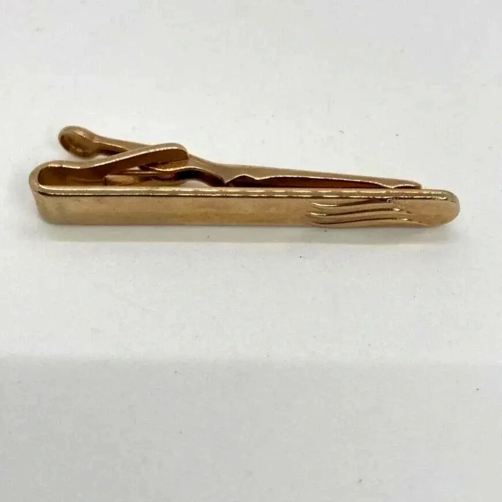 Vintage Swank Gold Tone‎ Cufflinks Tie Clip Set Mens Round Wave Design Jewelry